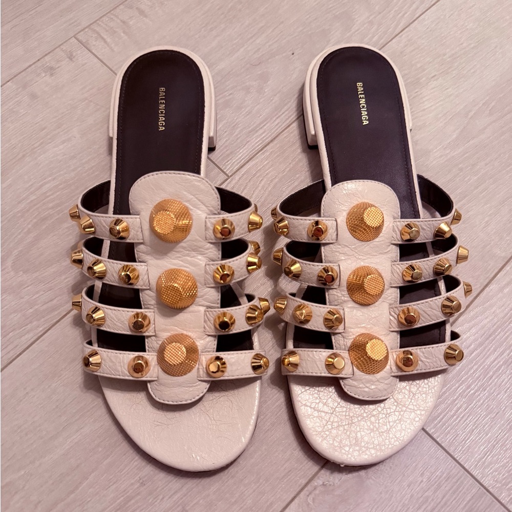 Balenciaga White Sandals with Gold Accents